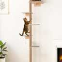 5-Tier Floor-to-Ceiling Cat Tree Tower, Upgraded Grey Felt Kittens Wall Shelves, Rotatable Platforms & 3-Inch Wall Gap, Wild Simulation Kitten Playground