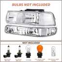 Headlights Assembly Compatible with 1999 2000 2001 2002 Chevy Silverado, 2000 2001 2002 2003 2004 2005 2006 Chevy Suburban Tahoe Chrome Housing Clear Lens Headlamp with Bumper Lights 4Pcs