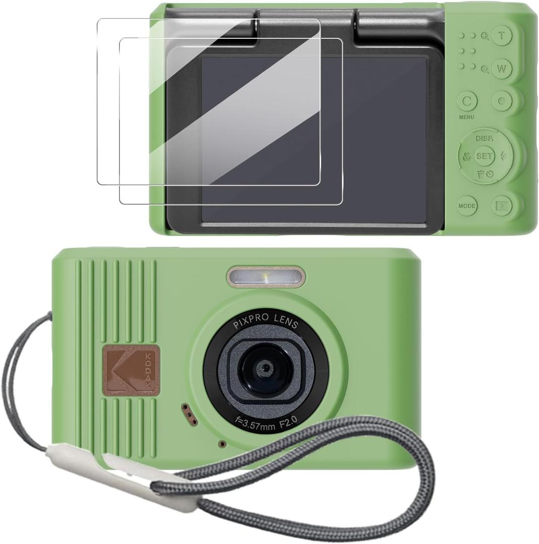 Case for Kodak PIXPRO C1 accessories,Soft Silicone Protective Case,Comes with 2 Screen Protectors and 1 Wrist Strap - Matcha green