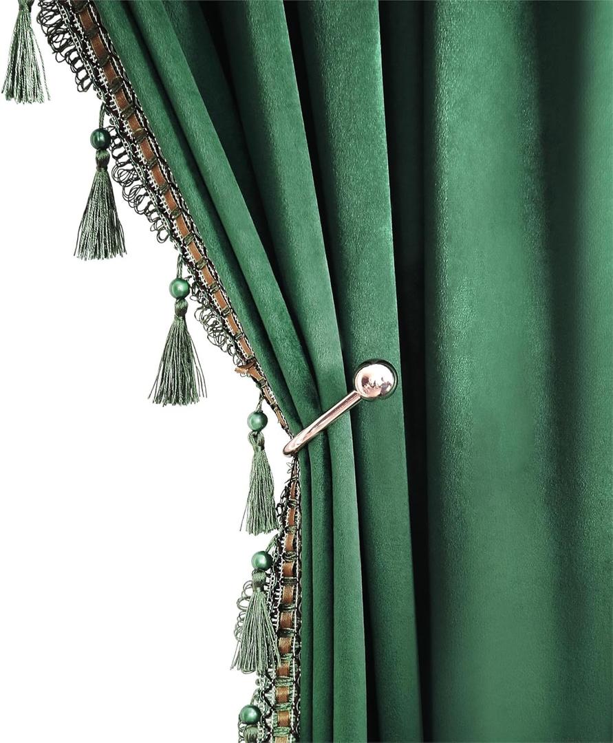 Fazhesici Dark Green Blackout Velvet Curtains 72 inch Length Windows Rod Pocket Drapes with Tassels Soundproof Thermal Curtains for Living Room 2 Panels Set 52" x 72"