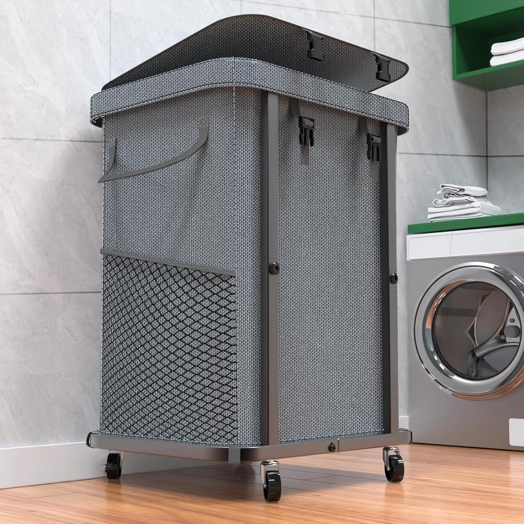 40 Gal(150L) High Grade Large Laundry Basket with Wheels, Rolling Laundry Hamper, Laundry Cart with Metal Frame and Removable Bag Design, Suitable for Laundry Room, Bedroom (Grey, 150L)