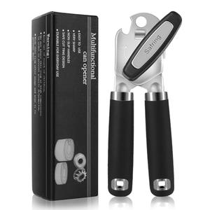 Safring Can Opener Manual, Heavy Duty Handheld Strong Can Opener with Soft Touch Handle, Sharp Blade Smooth Edge, Can Openers with Multifunctional Bottle Opener, Black