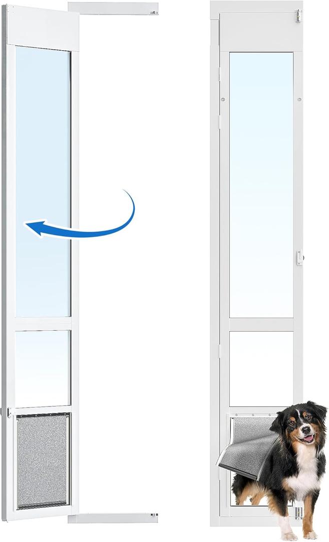 Large Dog Door for Sliding Glass Door, Openable Doggy Door for Sliding Glass Doors, All-Metal Framed, Adjustable Height 91 7/16" to 96" - Large Tall