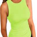 Afibi Women Tank Tops Summer Sleeveless Basic Cami Shirt Slim Knit Ribbed Racerback Blouses (Medium, Neon Apple)