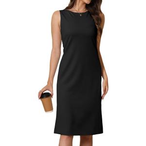 Women Business Sheath Midi Dress, 2025 Summer Sleeveless A-line Slimming Work Pencil Skirt (Black, L)