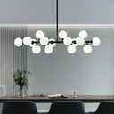 CROSSIO Modern Linear Chandeliers Black 16 Lights Pendant Light Fixtures Bubble Glass Chandelier Mid Century Sputnik Chandelier for Kitchen Island Dining Room (Black (Milk white lampshade))