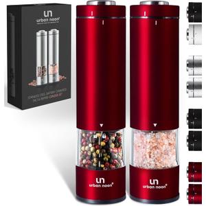 Electric Salt and Pepper Grinder Set - 2 Battery Operated Stainless Steel Mills with Light (Elegant Red Burgundy) - Automatic One Handed Operation - Electronic Adjustable Shakers - Ceramic Grinders (Set of 2 - Battery Operated-UN8)