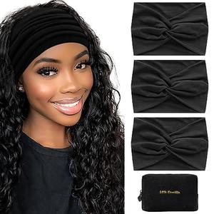 S&N Remille Wide Headbands for Women, Large Hairband, Elastic Non-Slip Headband Twist Knotted Accessories, Yoga Workout Vintage Hair 3 Pack (Colour-5)