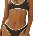 ZAFUL Women's Tie Back Padded High Cut Bralette Bikini Set Two Piece Swimsuit, Size: Medium