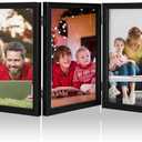 Sintuff 7 Pictures 5 x 7 Frame Folding Hinged Picture Frames Foldable Photo Frames High Definition Natural Wood Collage Picture Rustic Desktop Acrylic Frame for Family Wall Decor Black