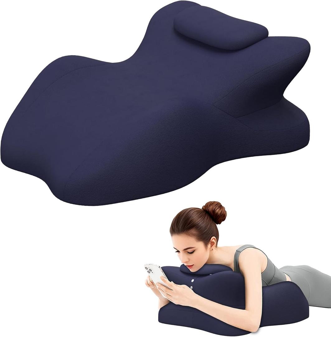 Memory Foam Ergonomic Wedge Pillow, Prone Pillow for Sleeping, Reading Pillow for Bed, Ergonomic Support for Back Pain & Sitting Up, Ideal for Massage, with Removable Cover (Blue)