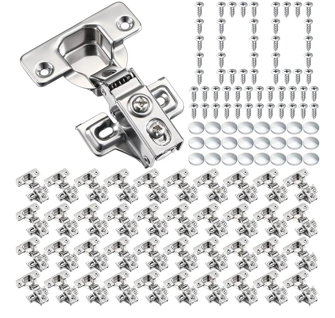 Chumia 100 Pack Soft Closing Cabinet Hinges for Kitchen 1/2 Inch Partial Overlay Kitchen Cabinet Door Hinges 105 Degree Concealed with Mounting Screws for Frameless Face Frame Door