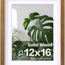 Egofine 12x16 Picture Frame Made of Solid Wood with Plexiglass, Display Pictures 9x12/11x14 with Mat or 12x16 Without Mat, for Wall Mounting Photo Frame, Light Brown