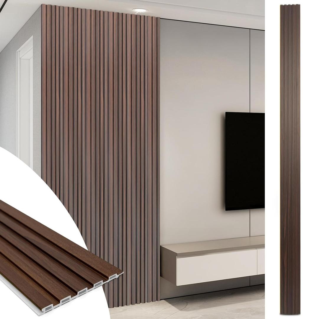 Art3d WPC Slat Wall Panels, 8-Pack 108 x 6 Inch 3D Wall Accents for Interior Wall Decor, Living Room, Bedroom, Walnut