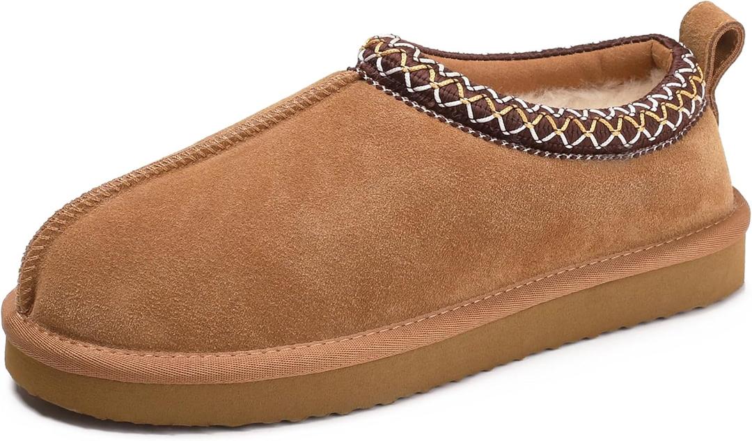 Slippers for Women Genuine Suede Water Resistant Women's Slippers with Memory Foam and Faux Fur Lining Comfy Furry Shoes Gifts for Women Footwear (8, Brown)