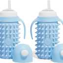 Tabor Place Set of 2 Glass Sippy Cup for toddlers/The Spikey Bear / 8oz / Strong glass/Protectitive silicone sleeve/Leakproof straw (Large)