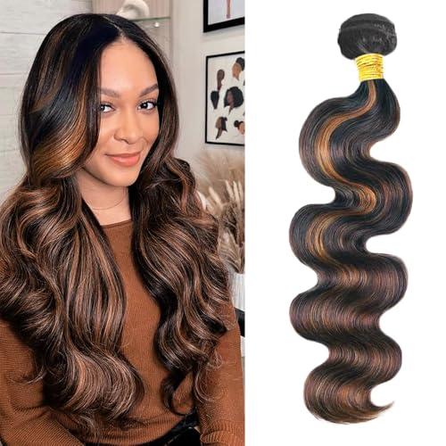 1B30 Highlight Human Hair Bundles Body Wave Light Brown Ombre Bundle Quick Weave Wet and Wavy Unprocessed Native Virgin Raw Trippy Hair Extensions 1 Bundle 24 Inch Double Weft for Black Woman