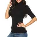 Womens Short Sleeve Mock Turtleneck Business Casual Tops Slim Fitted Plain Tee Shirts Size (Black, XL)