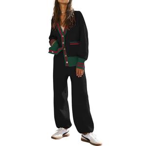 ETCYY NEW Women's 2 Piece Outfit Lounge Set Trendy Cardigan Sweater Pants Sets V Neck Button Pocket Knit Matching Loungewear, Medium