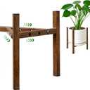 Airpark Adjustable Plant Stand Indoor, Metal Mid Century Modern Plants Stands, Stable Plant Holder Indoor Outdoor Corner, Fit 8 9 10 11 12 inch Pots,Brown Wood-Grain (Pot & Plant Not Included)