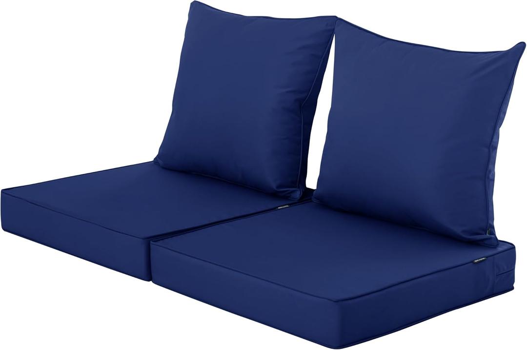 Outdoor Chair Cushions Set of 2, Waterproof Fade and Tear Resistant Seat and Backrest Cushion Set for Patio Furniture, 24x24 Inch, Navy,