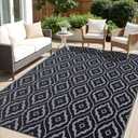 OLANLY Outdoor Rug 8x10 ft Waterproof, Outdoor Plastic Straw Rug with Geometric Pattern Clearance, Reversible RV Mat for Patio, Camping, Balcony, Deck, Backyard, Black & Grey