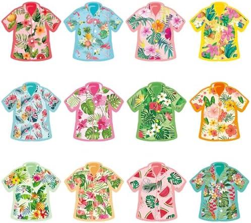 48Pcs Hawaiian Flower Shirt Cutouts Summer Bulletin Board Decorations Colorful Flower Shirt Paper Cut-Outs Tropical Theme Cutouts for Summer Party Home Office School Classroom Decor