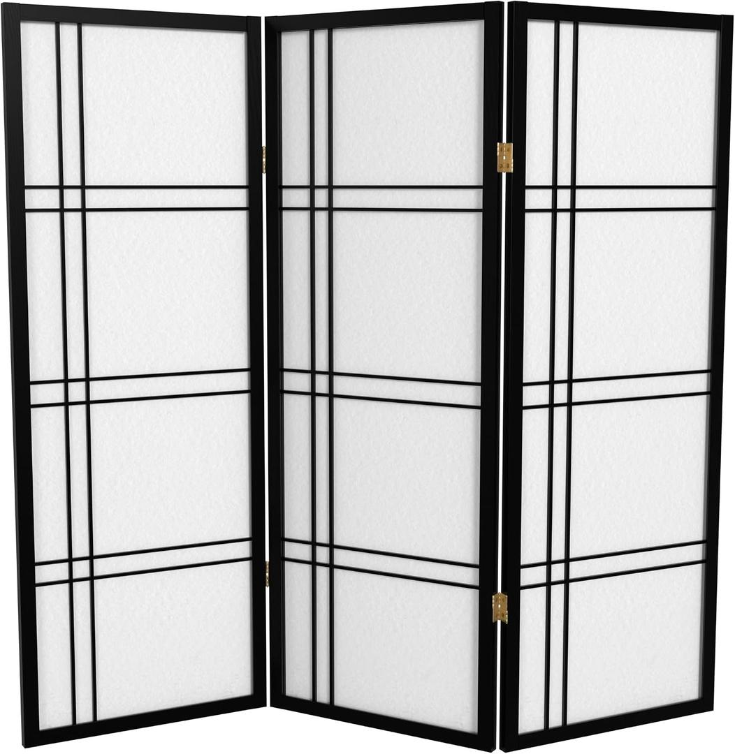 4 ft. Short Double Cross Shoji Screen - Black - 3 Panels