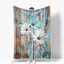 JAWO Farmhouse Flower Floral Throw Blanket, Rustic Teal Turquoise Daisy Fleece Cozy Warm Bed Couch Blanket, Country Blue Fleece Flannel Throws to Decorate The Room and Bedroom Warm Blanket 50X60IN