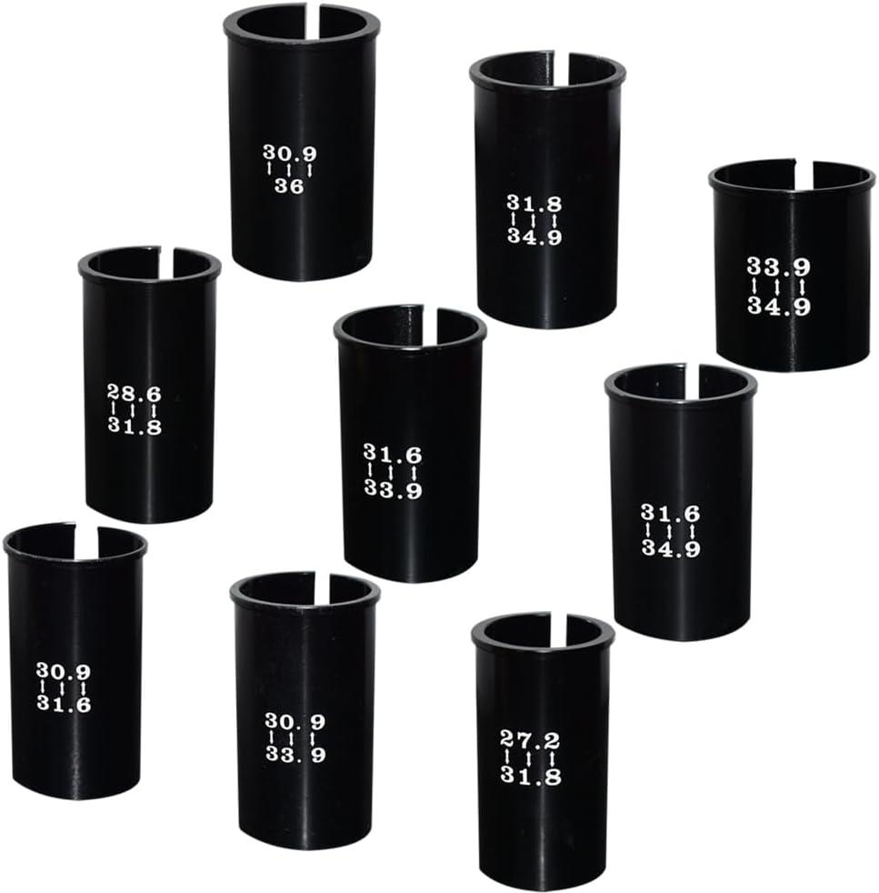 Black Bike Seat Post Adapter Shim Set Bicycle Tube Conversion Sleeve - Aluminum Alloy 60mm Length for Road Mountain Bike MTB (27.2-33.9mm to 31.6/31.8/33.9/34.9/34.9/31.6/36mm)
