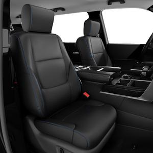 FFREESOO Tundra 2024 2023 2022 Full Set Leather Seat Covers, Fit for Toyota Tundra Crewmax Cab, Custom Truck Seat Covers BlackBlue-Line