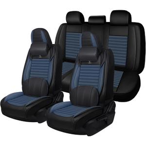 Car Seat Cover for Toyota Prius 2002-2026 Full Coverage Nappa Leather Car Seat Protector, Fashion Anti-Slip Waterproof Breathable Easy to Install, Auto Interior Accessories(Full Set,Black&Blue)