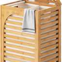 FILWH Laundry Hamper with Lid (16.9 * 13 * 26.5inches) Large Bamboo Laundry Bin Basket 85L Clothes Hamper with 1 Removable Bag Storage baskets for Bathroom(Natural)