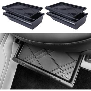 Tesla Model Y Under Seat Storage Box Organizer 2 Pack Hidden Tray Underseat Bins with Lid Fit Tesla Model Y 2020-2025 Juniper (Model Y Juniper Can Only Be Installed At The Rear of The Front Seats)