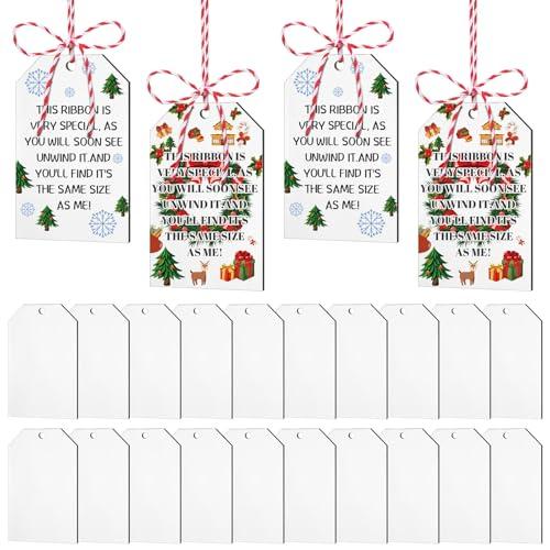 Chunful 24 Pcs Sublimation Ornament Blanks Christmas Height Ribbon Ornament MDF DIY Personalized Growth Measurement Keepsake Xmas Tree Hanging Decoration for Christmas Party Decor(Rectangle Style)