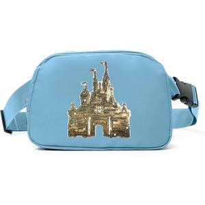 Magic Kingdom Sequin Belt Bag for Women Waterproof Waist Fanny Pack for Teen Girls Crossbody Bags for Traveling Jogging (blueA)