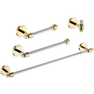 Bathroom Hardware Set Acrylic Gold - Bathroom Accessories Set Towel Bar Towel Rack Set - Wall Mounted Bath Towel Holder Toilet Paper Holder Set 4 Pieces SHUNLI