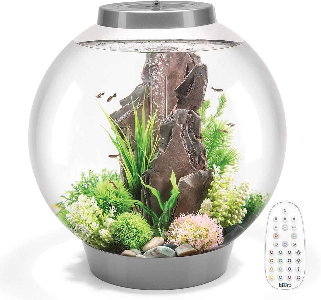 biOrb Classic 60 Acrylic 16-Gallon Aquarium with Multi-Color Remote-Controlled LED Lights Modern Tank for Tabletop Display, Silver