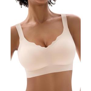 Bras for Women No Underwire, Wireless Bras with Support, Breathable Padded Everyday Bra (Large, Nude)
