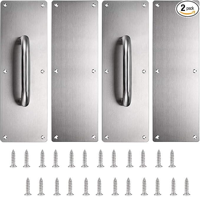 Sumnacon 2 Set 12" Stainess Steel Door Handle Pull & Push Plate - Heavy Duty Gate Handle Bar for Home/Office/Warehouse/Public, Suitable of Wooden/Composite Door with Screws, Brushed