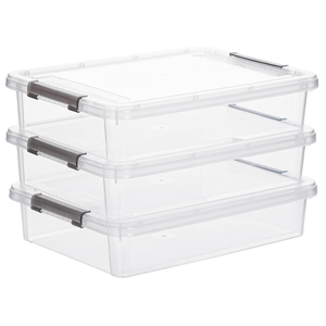 Citylife 3 PCS Plastic Storage Bins with Latching Lids Portable Project Case Clear File Box Stackable Storage Containers for Organizing A4 Paper, Photo, Document, Scrapbook