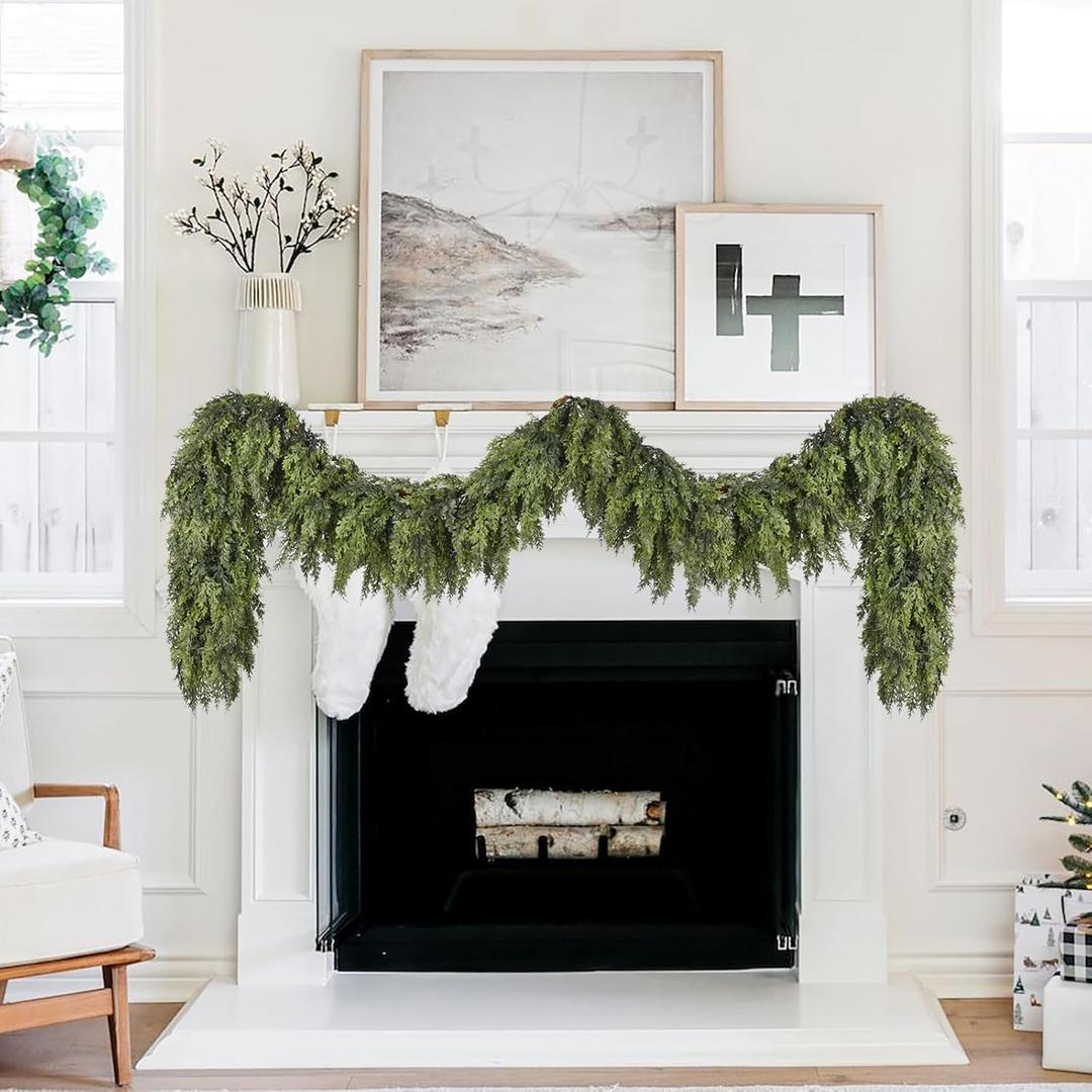 6ft Pine Christmas Garland, Artificail Greengery Garland Pine Needles Cedar Garland Home Table Centerpiece Winter Holiday New Year Decor (Dark Green)