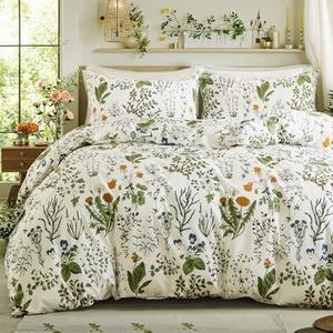 Cozaline Duvet Cover King Size - 100% Cotton Reversible Floral King Duvet Cover Set with Zipper Closure, 3 Pieces Soft & Breathable Green Bedding Set for All Seasons