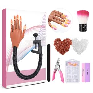 LIONVISON Practice Hand for Acrylic Nails, Flexible Nail Practice Hands Training Kits, Fake Manicure Hands for Nails Practice, Movable Nail Manikin Hand with 300PCS Nail Tips, File, Brush, and Clipper