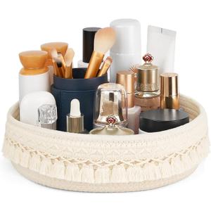 Mkono Makeup Perfume Holder Organizer Macrame Decorative Woven Rope Basket Boho Decor Cosmetics Desk Storage Baskets for Dresser Skin Care Lotions Essential Oils Dorm Room Essentials