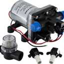 RV Water Pump 4008-101-A65/E65 | 3.0 GPM - 55 PSI | 12V Camper RV Water Pump | On Demand Diaphragm | Quiet & Smooth Operation | Self Priming | Quick Attach Fitting | 1 Pump + 1 Strainer
