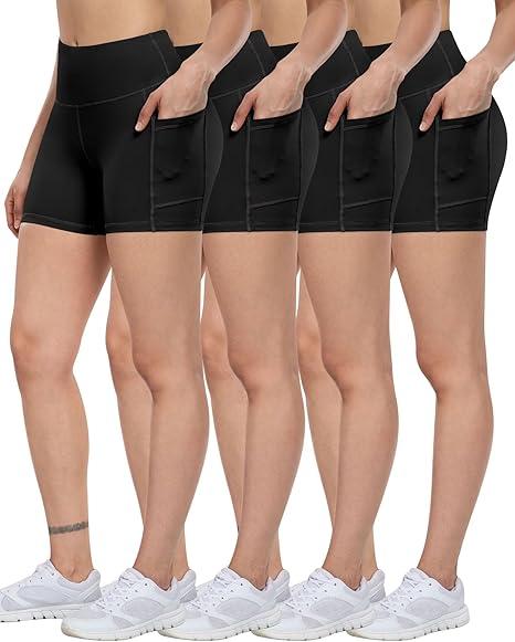 ATHVOTAR Biker Shorts Women with Pockets - 3"/5"/8" High Waisted Workout Spandex Tummy Control Gym Running Yoga Shorts 4 Pack Black XL 5Inch