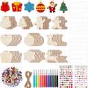 80Pcs Wooden Christmas Ornaments, 10 Styles Unfinished Wood Slice Ornaments Christmas Ornaments to Paint with Bells, Colored Markers, Stickers and Ropes for DIY Craft Making and Christmas Hanging