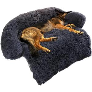 Calming Dog Bed Fluffy Plush Dog Mat for Furniture Protector with Removable Washable Cover for Large Medium Small Dogs and Cats (Large(45x37x6), Dark Grey) (45.0"L x 37.0"W x 6.0"Th)