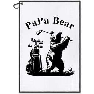 DYJYBMY Papa Bear Funny Printed Golf Towel with Clip, Golf Accessories for Papa, Father's Day Birthday Retirement Gifts for Grandpa Dad Father Uncle Bear Lover, Golfing Gifts for Dad Grandpa Golfer